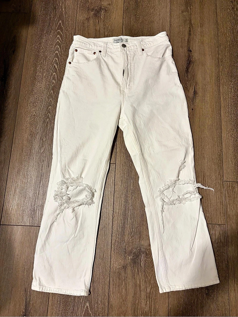 Abercrombie & Fitch Women's Distressed Wide Leg Jeans White Waist 28